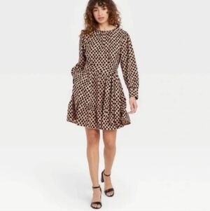 Brown Polkadot Waist tie 2 Pockets Midi Sundress by Who What Wear Sz S